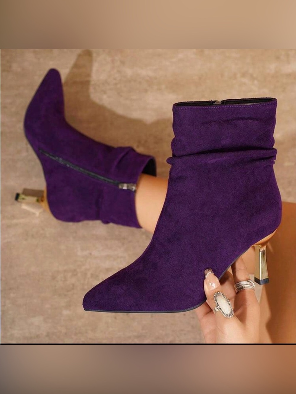 Women's Purple Suede Pointed Toe Ankle Boots - Unbranded